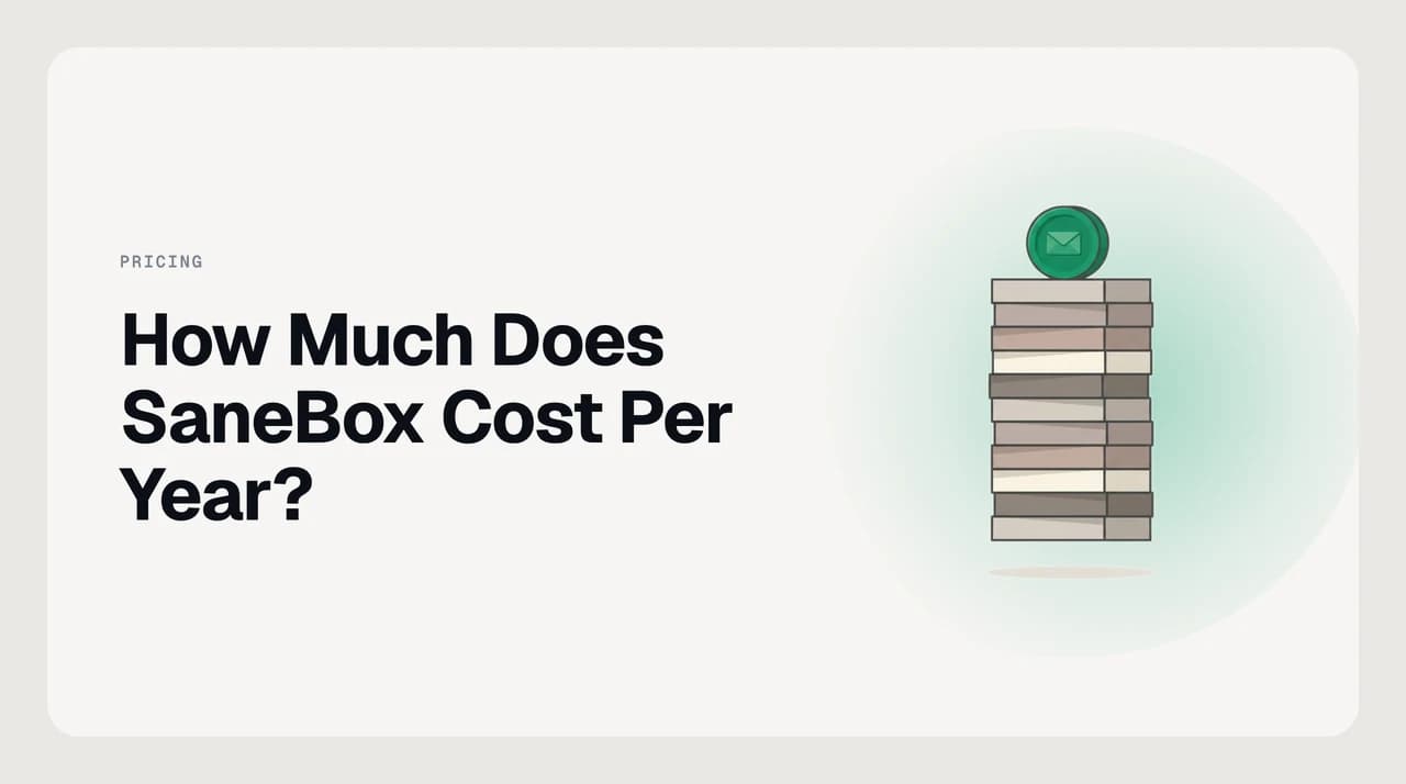 How much does SaneBox cost per year — the three SaneBox plans mapped to mailbox count and feature count, with the annual and biannual billing toggles compared