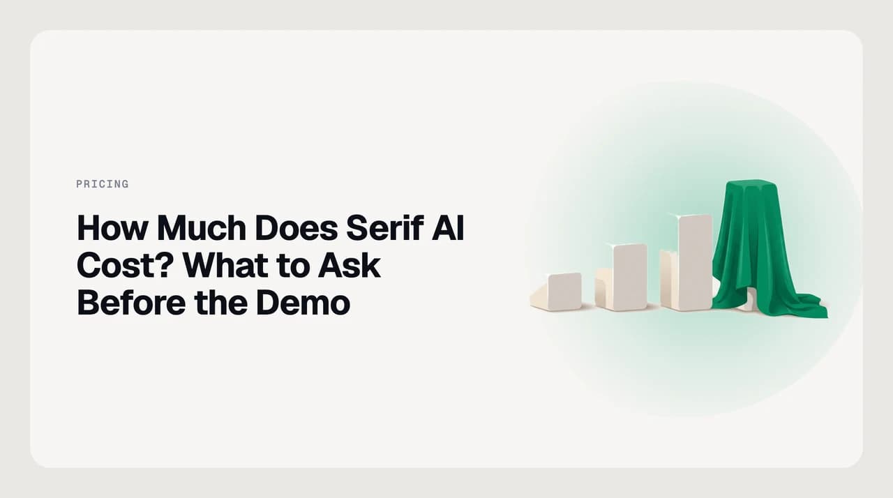 How much does Serif AI cost — published pricing tiers on one side, a quoted enterprise tier routed through a sales call on the other