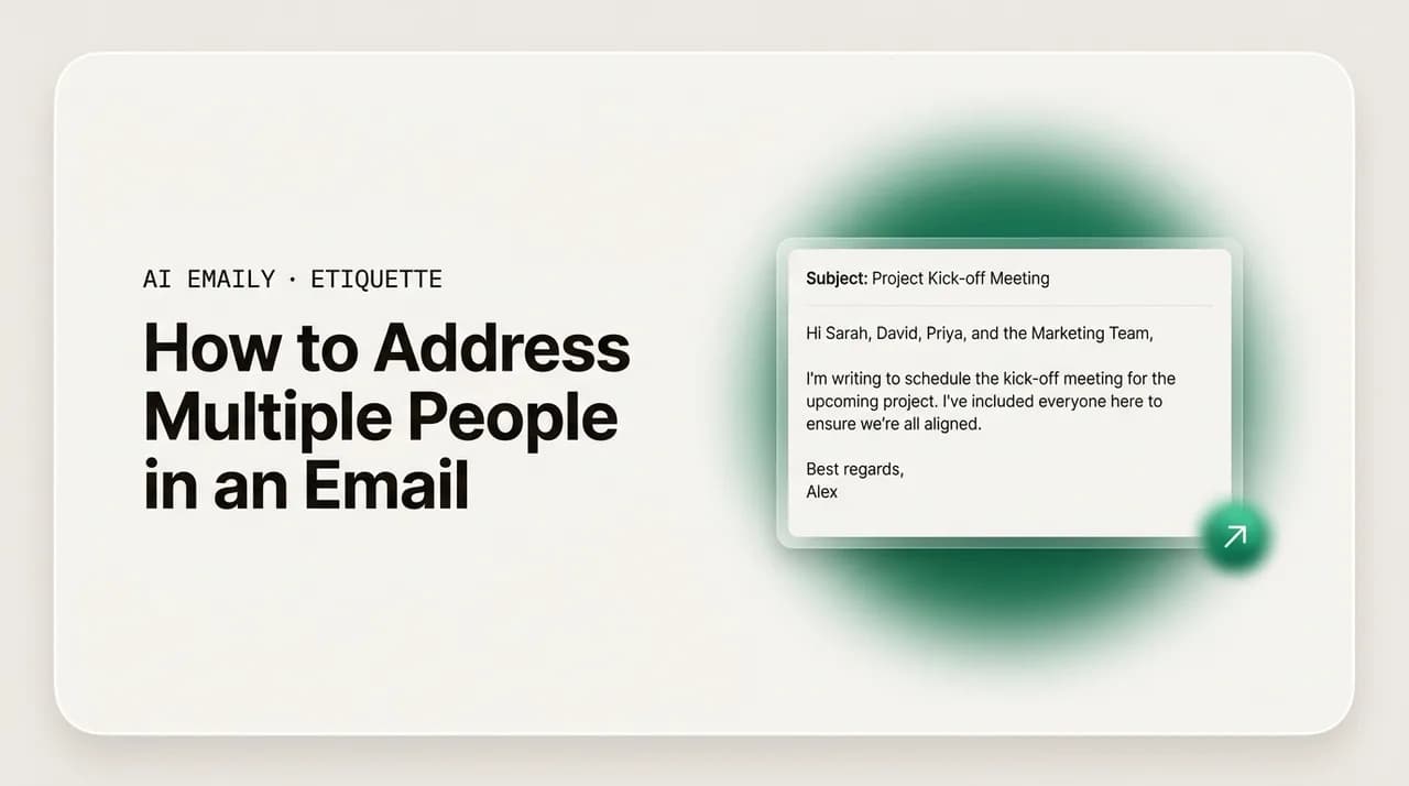 AI Emaily blog cover for how to address multiple people in an email, showing a greeting addressing several recipients