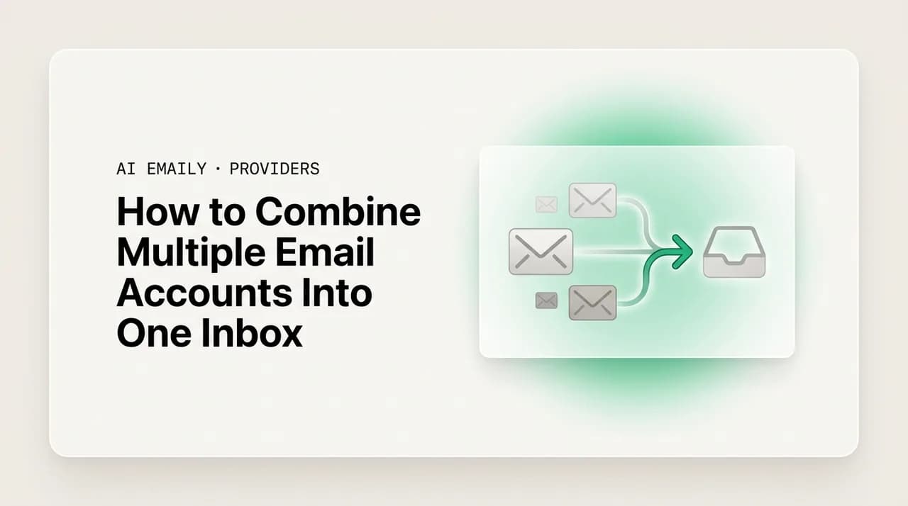 AI Emaily blog cover for combine multiple email accounts, showing several mailboxes merged into one inbox