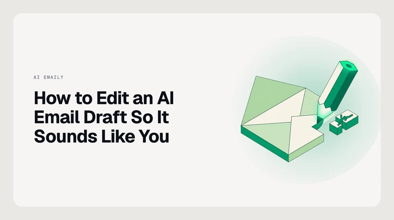 Side-by-side view of an AI email draft before and after voice editing, showing the eight targeted changes that make an AI-written email sound like the sender