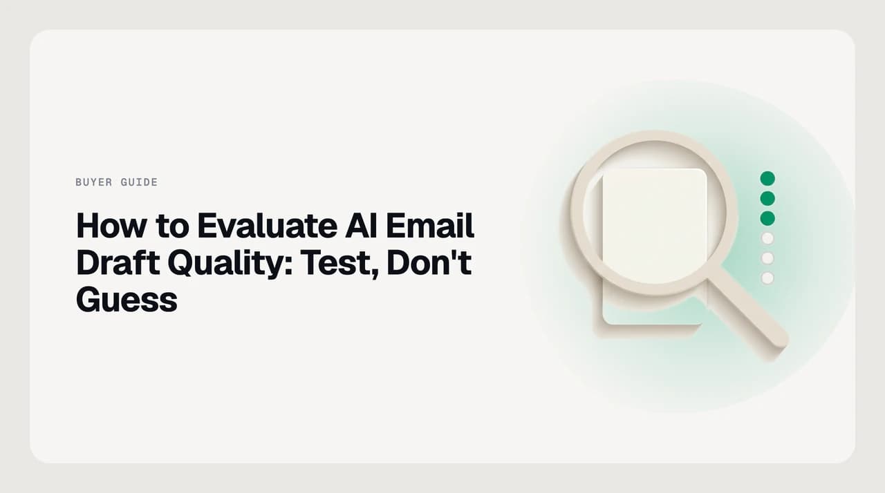 AI Emaily blog cover for how to evaluate AI email draft quality, showing a scoring rubric for AI-generated email replies