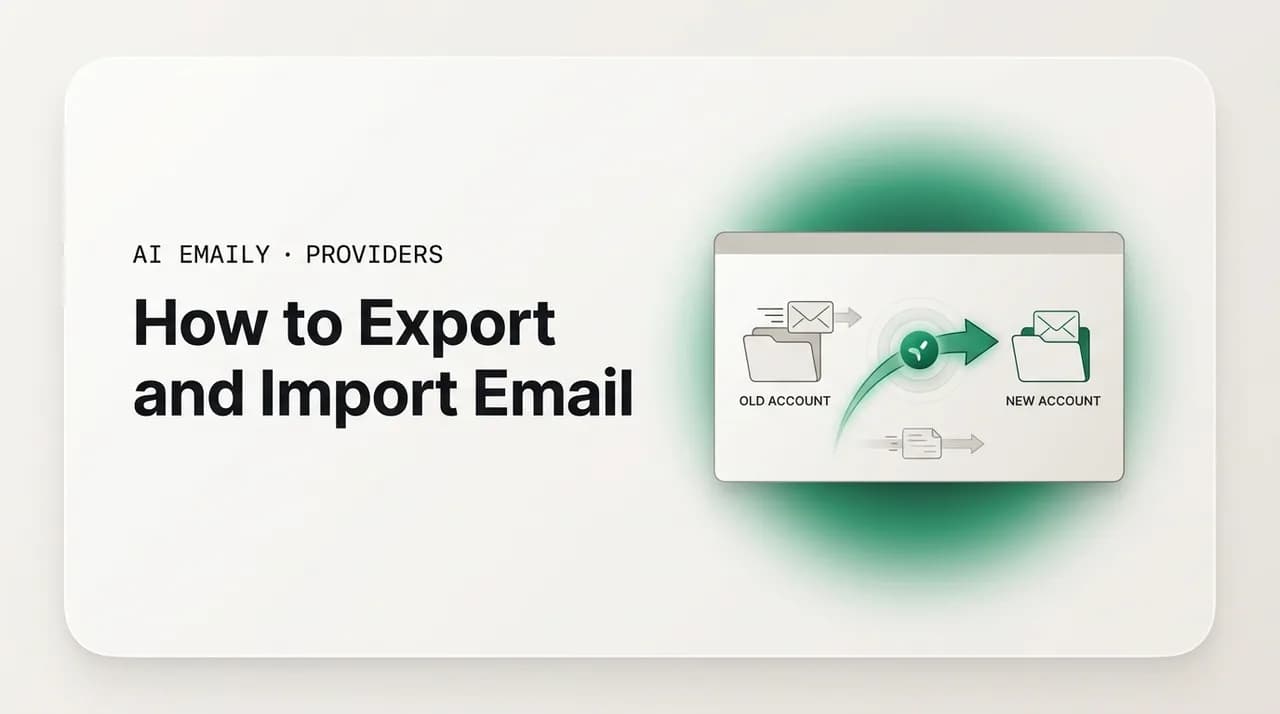 AI Emaily blog cover for how to export and import email, showing email exported and imported between accounts