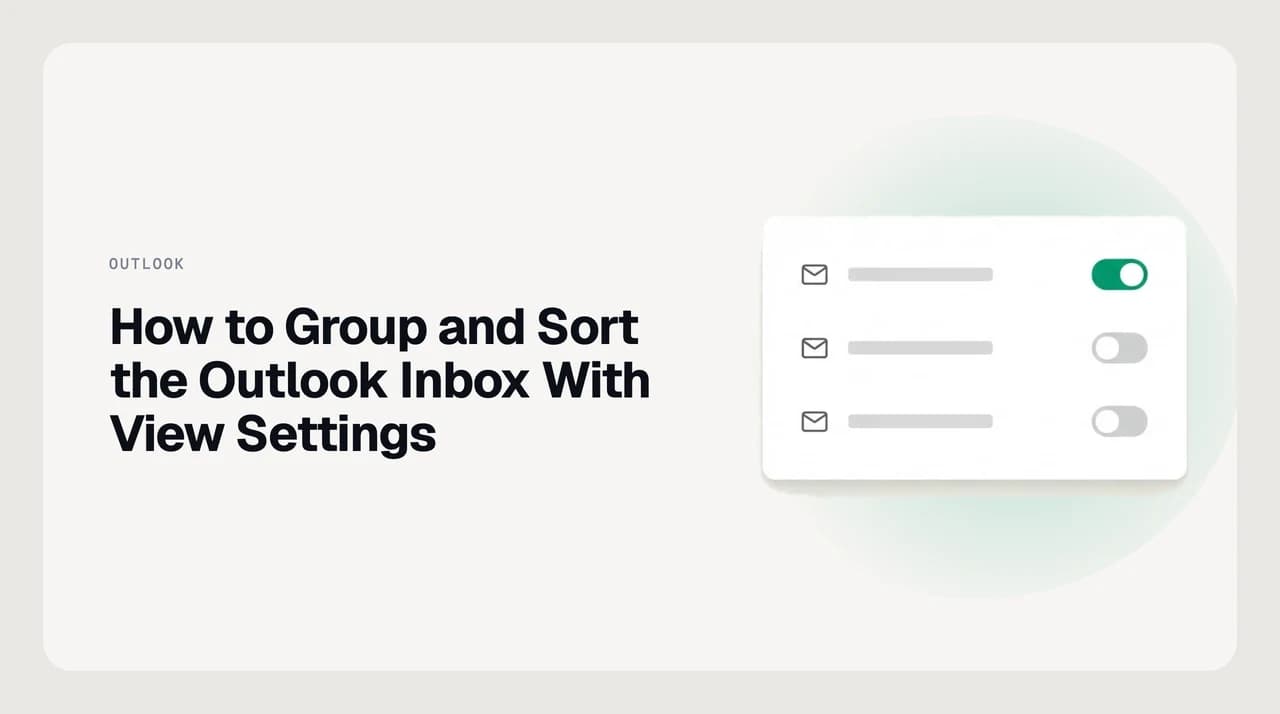 Outlook inbox message list with the View Settings menu open, showing Group By and Sort options