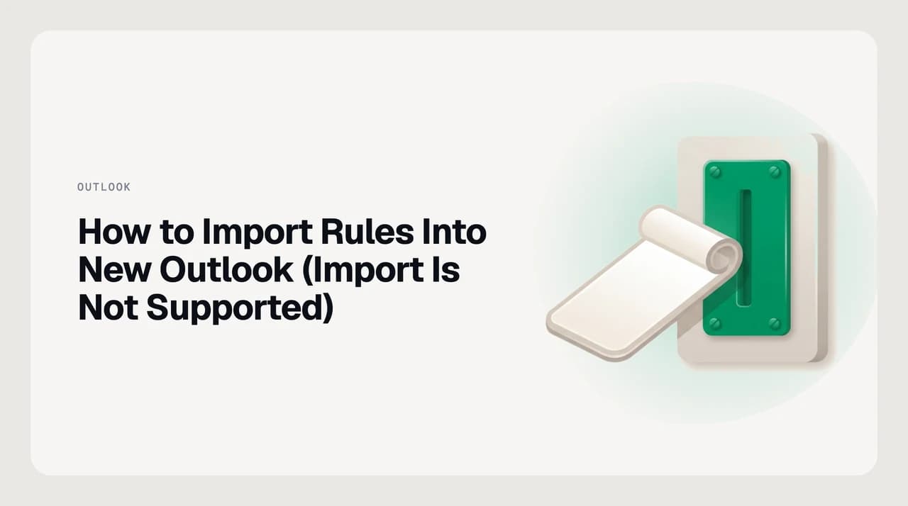 Illustration for how to import rules into new Outlook: a classic Outlook .rwz rules file with no matching import slot in the new Outlook client