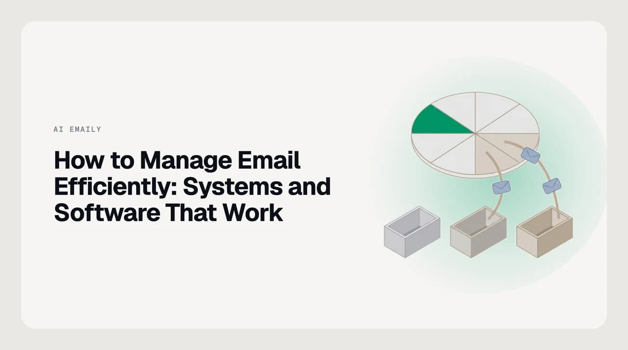 Diagram of an efficient email management system showing fixed check windows, a priority triage layer, a template bank, and auto-filing rules converging into a controlled inbox
