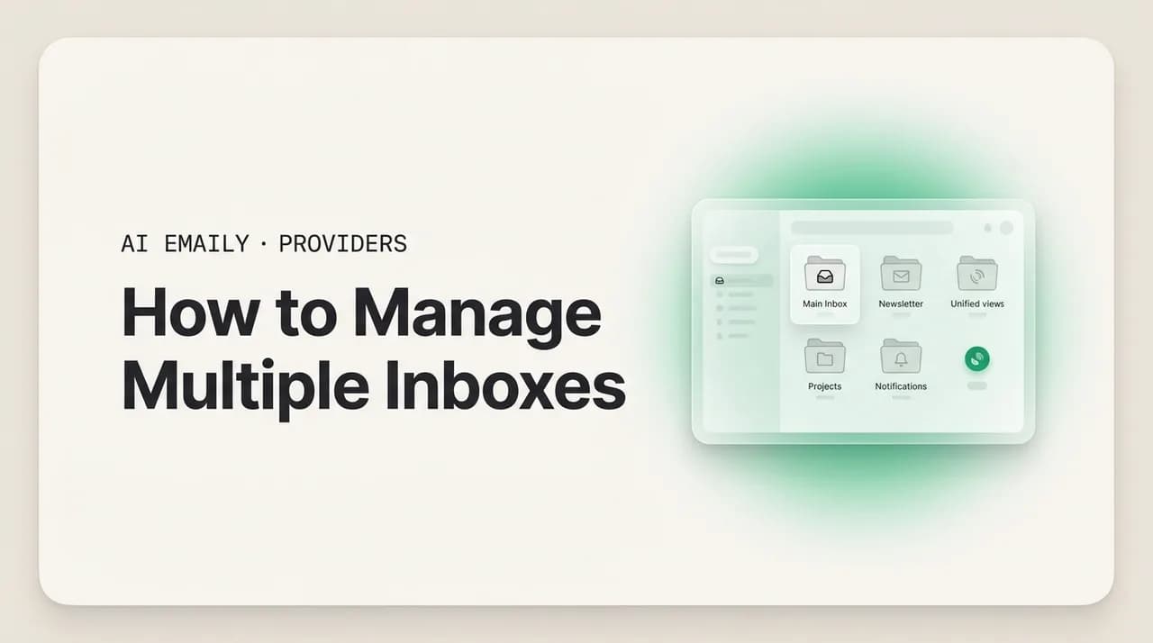 AI Emaily blog cover for manage multiple inboxes, showing several inboxes organized into one calm view