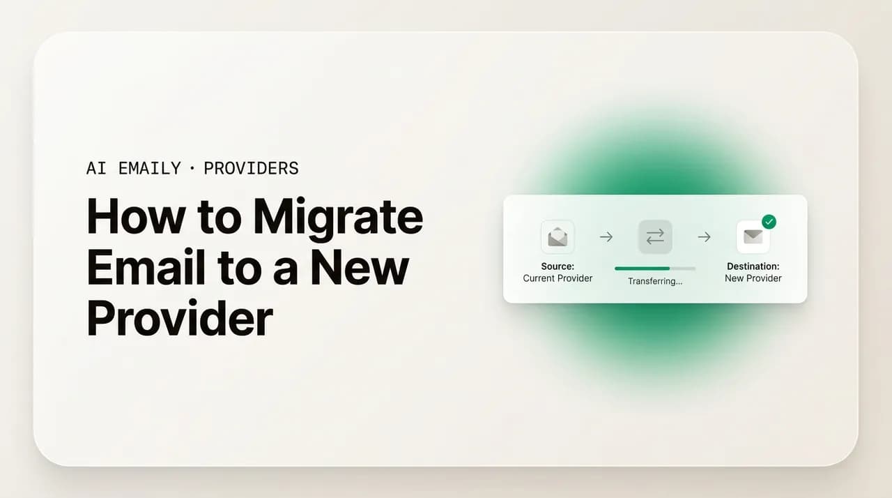AI Emaily blog cover for how to migrate email, showing a step-by-step migration to a new provider