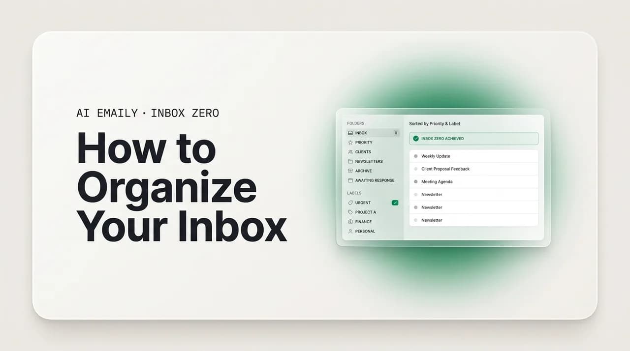 AI Emaily blog cover for how to organize your inbox, showing an inbox sorted into folders and labels