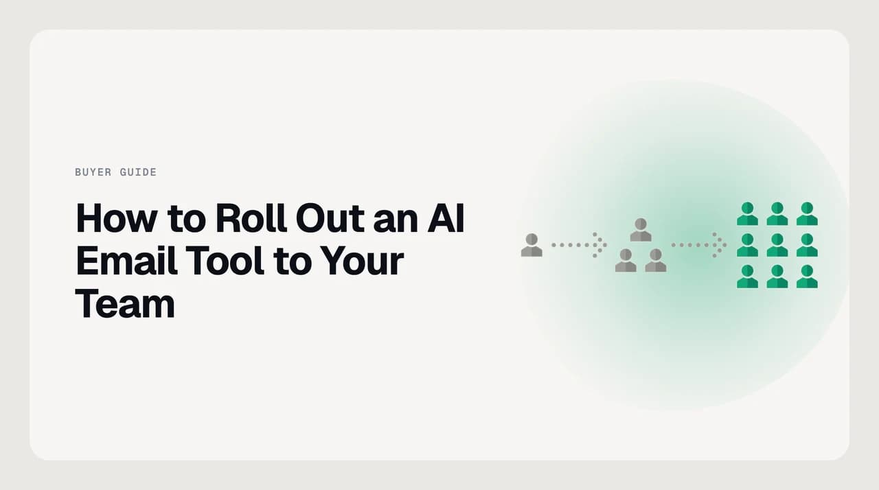 Phased rollout plan for an AI email tool showing admin setup, pilot group, and full team deployment stages