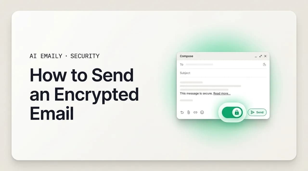 AI Emaily blog cover for how to send an encrypted email, showing a compose window with an encrypt toggle