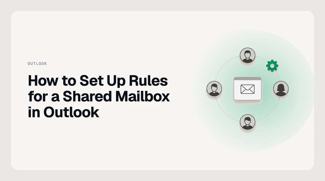 How-to diagram showing why an Outlook rule built on an auto-mapped shared mailbox attaches to the wrong account, and the two fixes