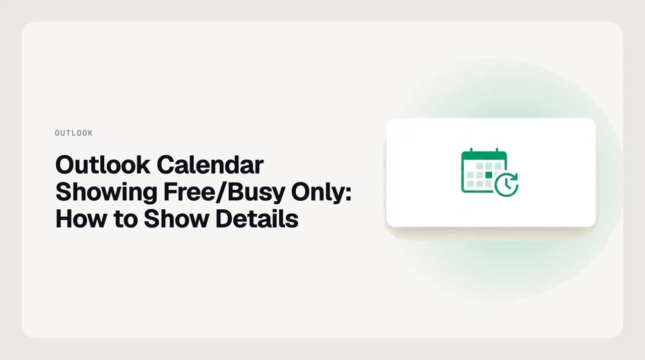 Split illustration of an Outlook calendar showing only free/busy colored blocks next to one showing full meeting titles and details
