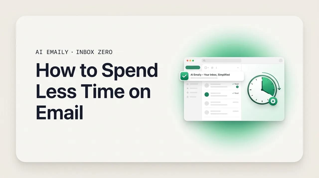 AI Emaily blog cover for how to spend less time on email, showing an inbox reclaiming free hours