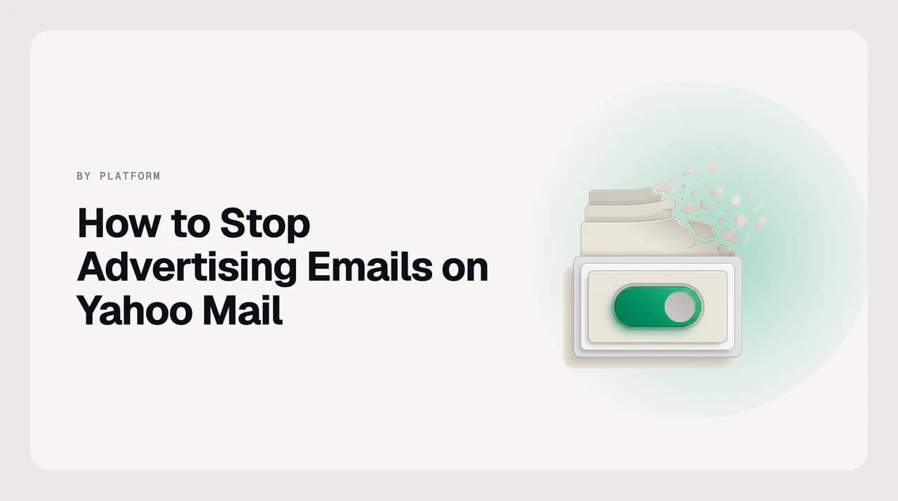 Yahoo Mail inbox with two types of advertising highlighted: Yahoo's own inline ad units labeled Ad and third-party marketing emails from real senders — showing how to stop advertising emails on Yahoo Mail
