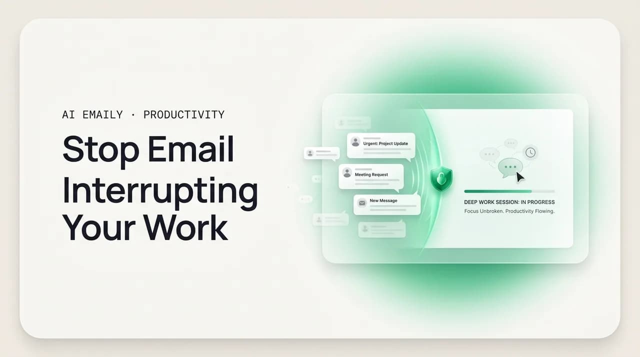 AI Emaily blog cover for how to stop email interrupting work, showing an interruption held back during focus
