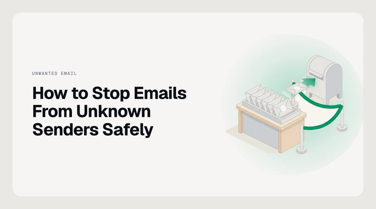 An inbox showing a dedicated review folder holding mail from unrecognised senders, kept separate from the main inbox to prevent accidental deletion of real first-contact messages