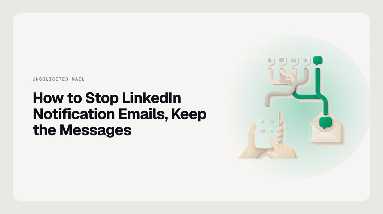 LinkedIn email notification settings showing how to silence activity notifications — reactions, comments, profile views — while leaving direct message emails enabled