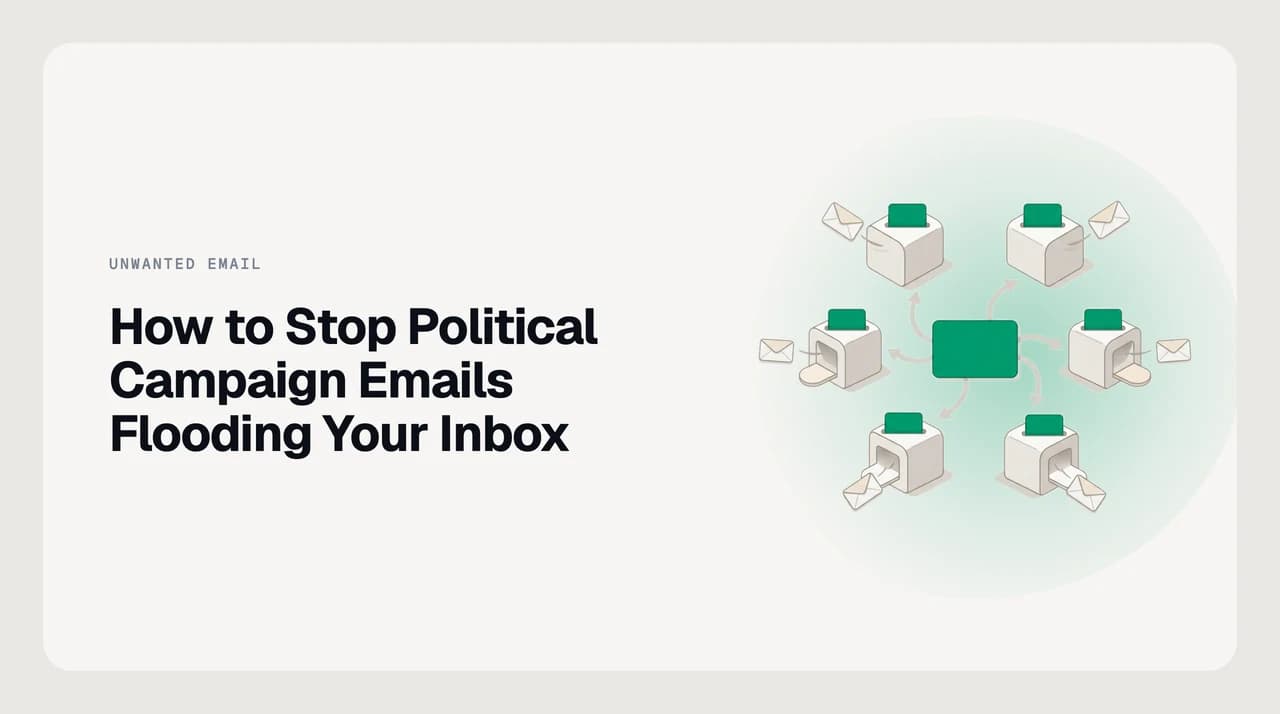 Inbox flooded with political campaign fundraising emails, illustrating the problem of how to stop political campaign emails from taking over your inbox