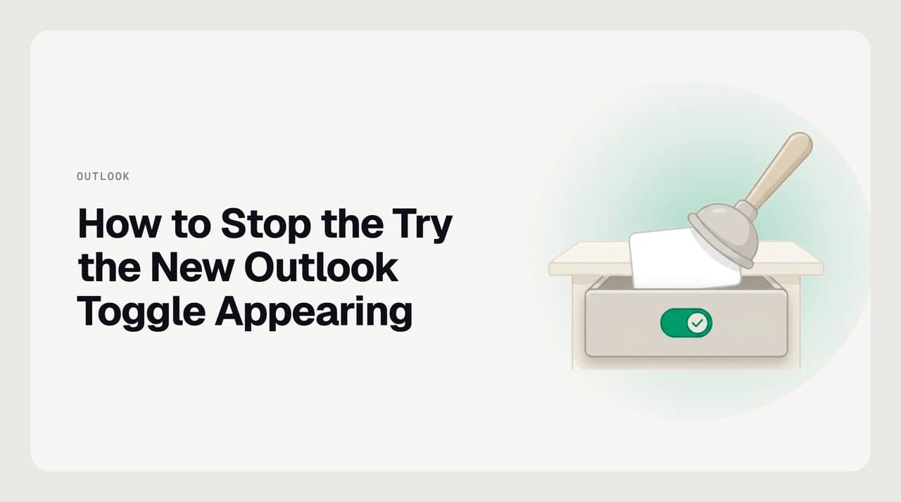 Illustration for how to stop the Try the new Outlook toggle appearing: a toggle switch in the corner of a classic Outlook window being switched off and removed