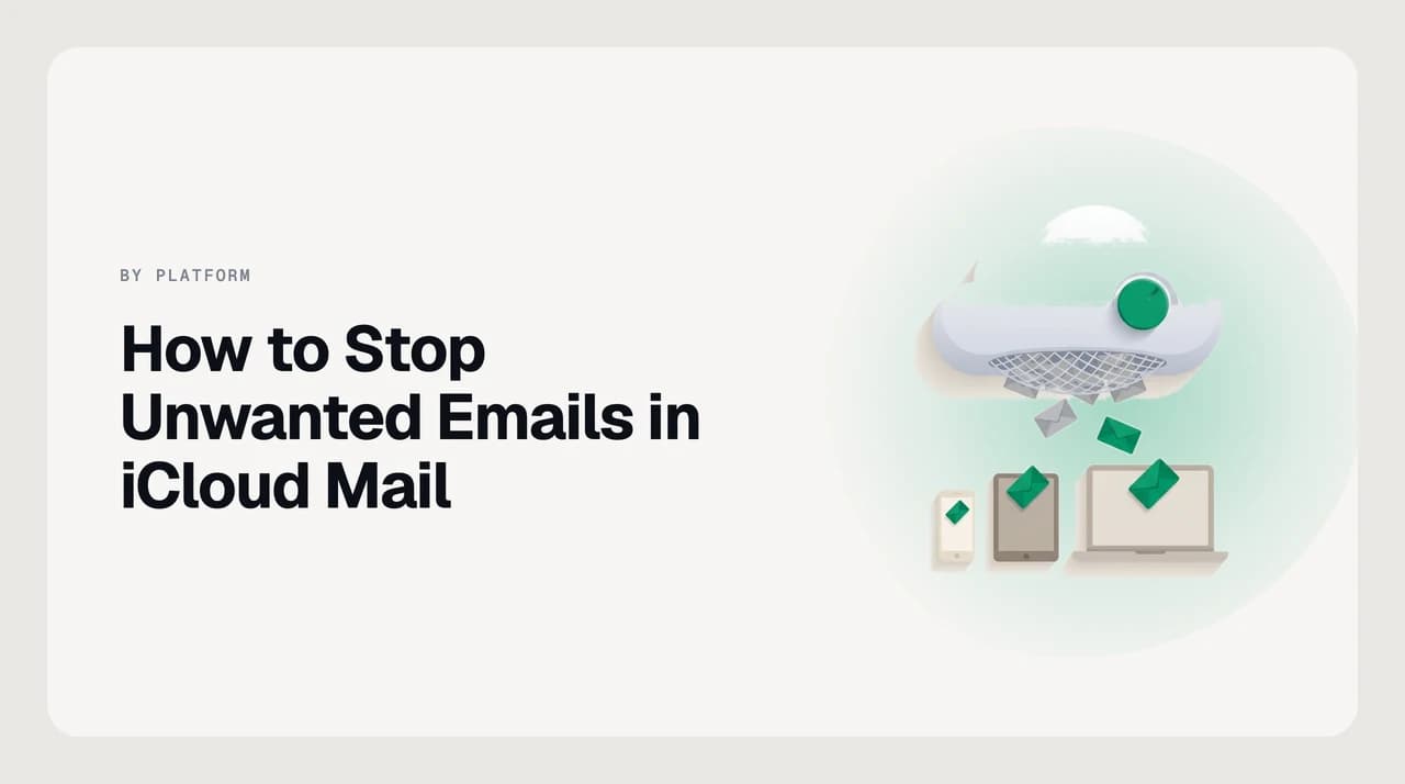 iCloud Mail settings screen at icloud.com showing blocked senders list and rules interface for stopping unwanted email