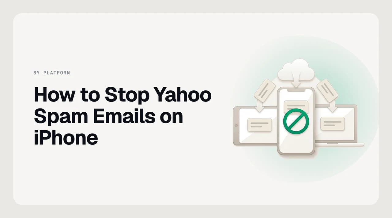 iPhone screen showing Yahoo Mail blocked senders settings, illustrating how to stop Yahoo spam emails by applying a server-side block rather than an iOS Mail block