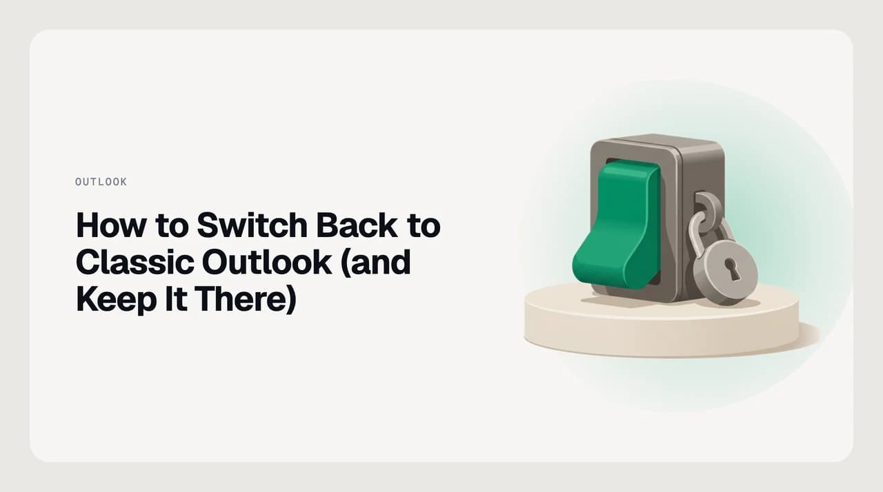 Illustration for how to switch back to classic Outlook: a two-position toggle switch with the return path to the classic Outlook side highlighted in green