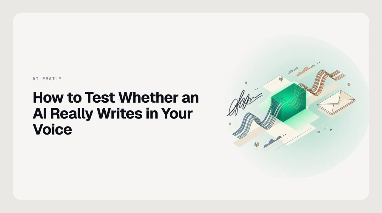 AI Emaily blog cover: a protocol to test whether an AI really writes email in your voice, using blind colleague tests and edit-distance measurement