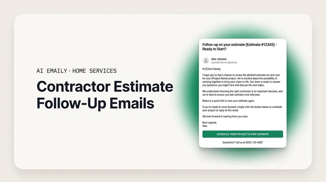 AI Emaily blog cover for contractor estimate and follow-up emails, showing a follow-up that closes the job