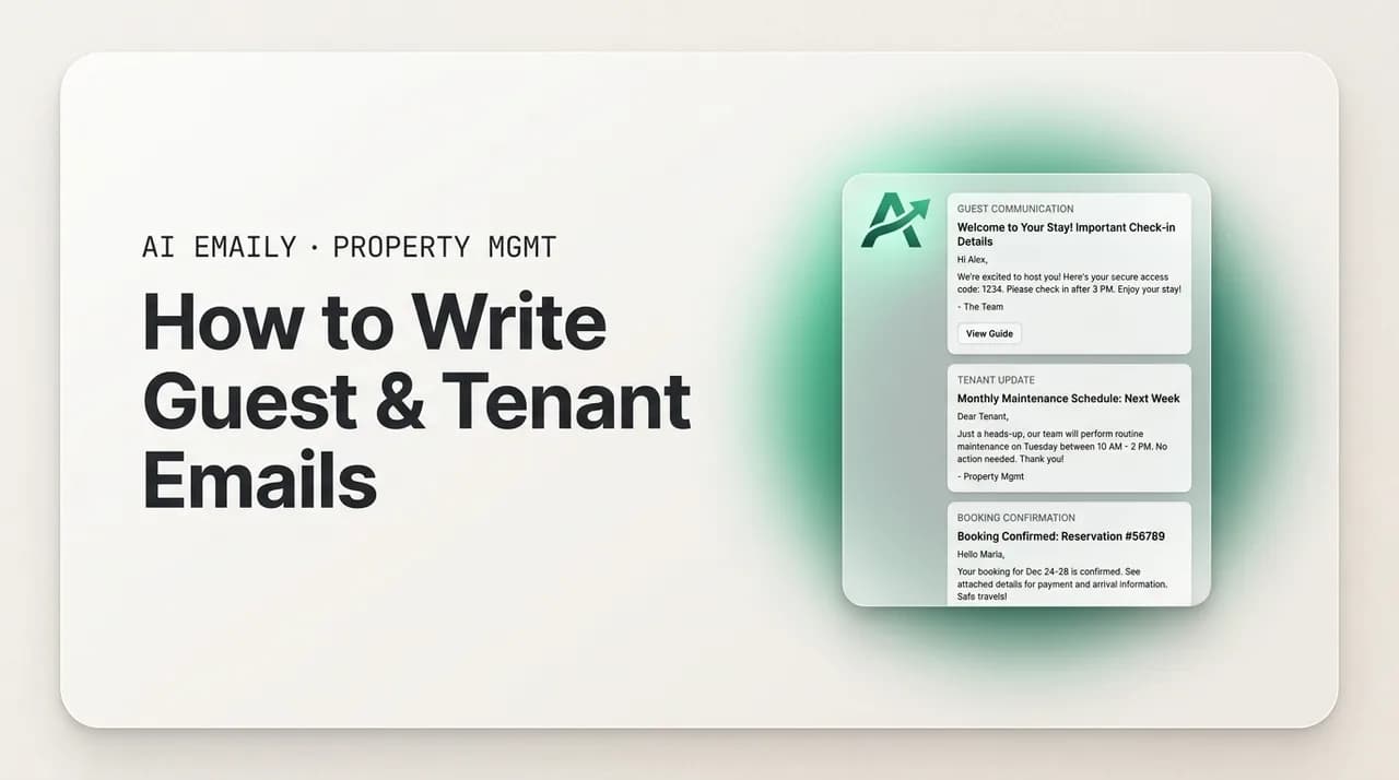 AI Emaily blog cover for how to write guest and tenant emails, showing clear messages that get read