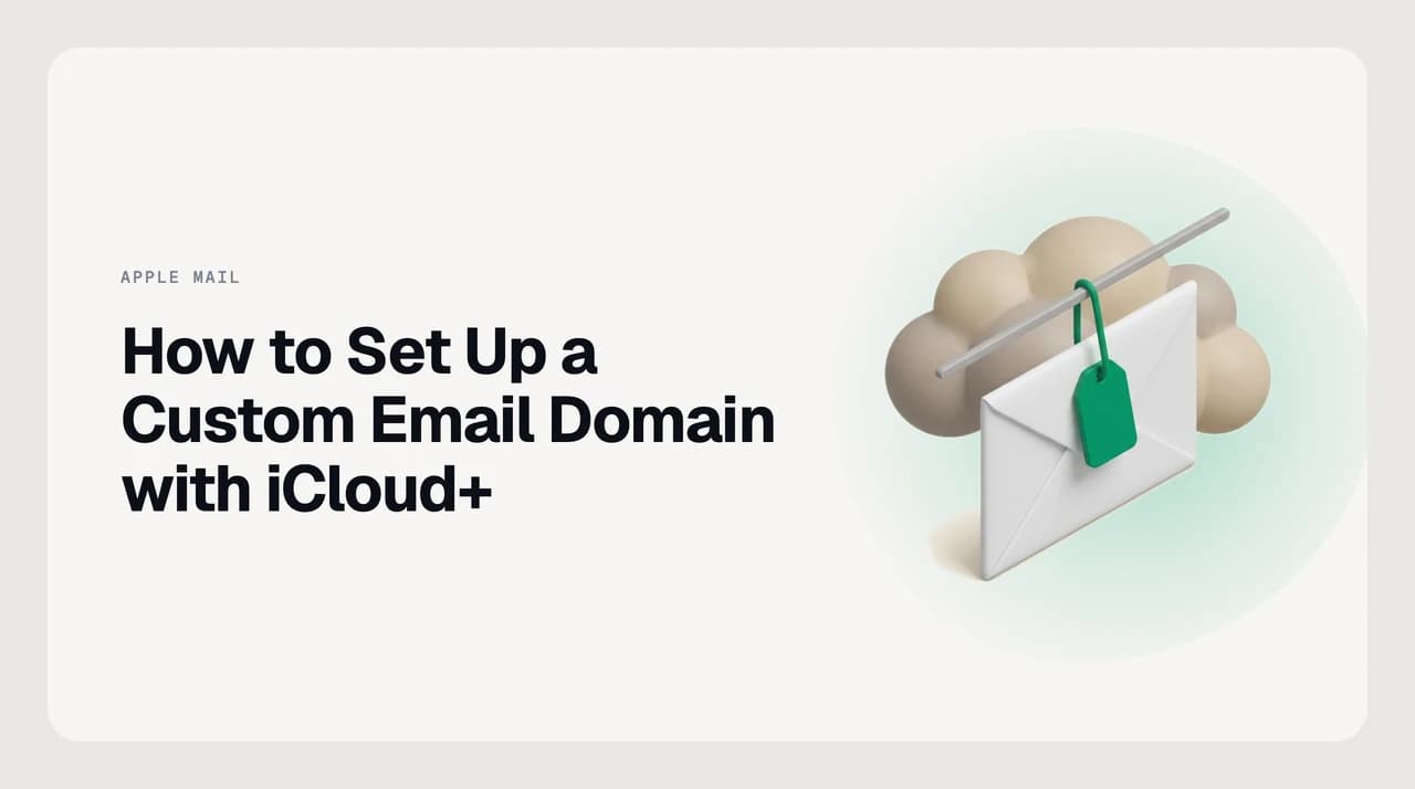 Diagram showing the five DNS records required to connect a custom email domain to iCloud Mail with iCloud Plus