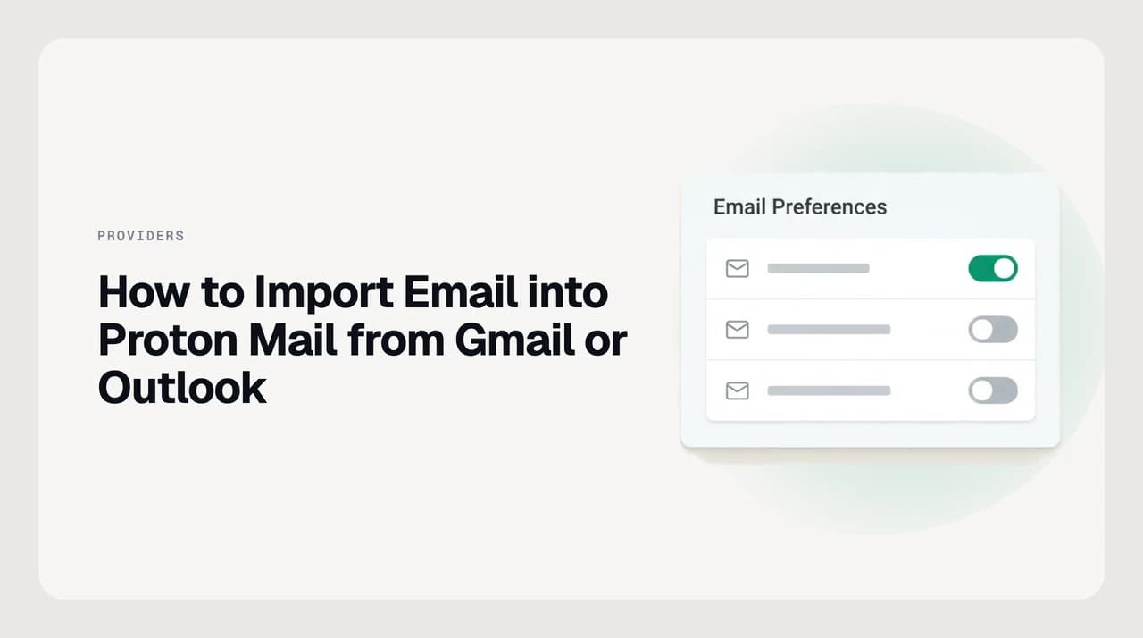 Email messages moving from Gmail and Outlook into a Proton Mail inbox during an Easy Switch import