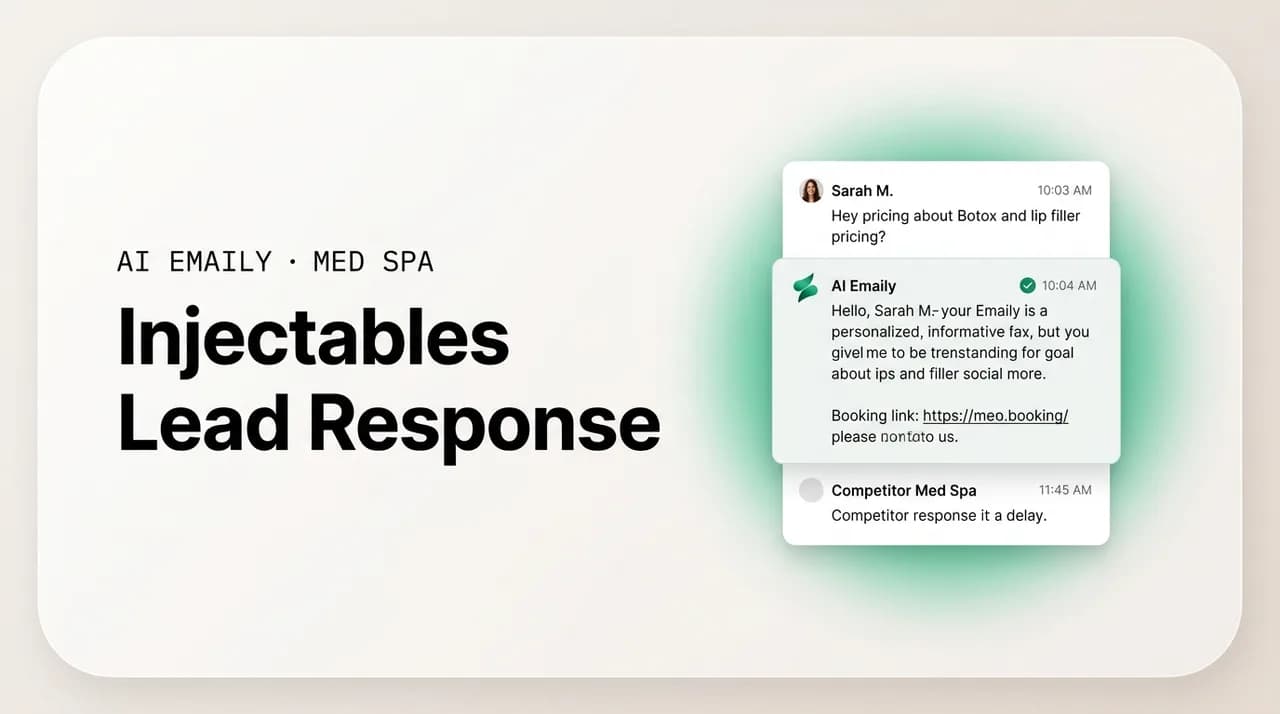 AI Emaily blog cover for injectables lead response for med spas, showing a lead answered before a competitor