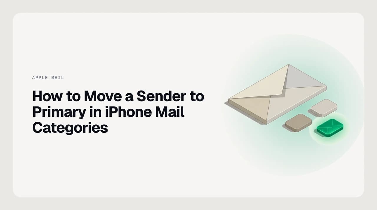 iPhone Mail open message showing the three-dot menu with Categorize Sender highlighted, about to move a misrouted sender from Promotions to Primary