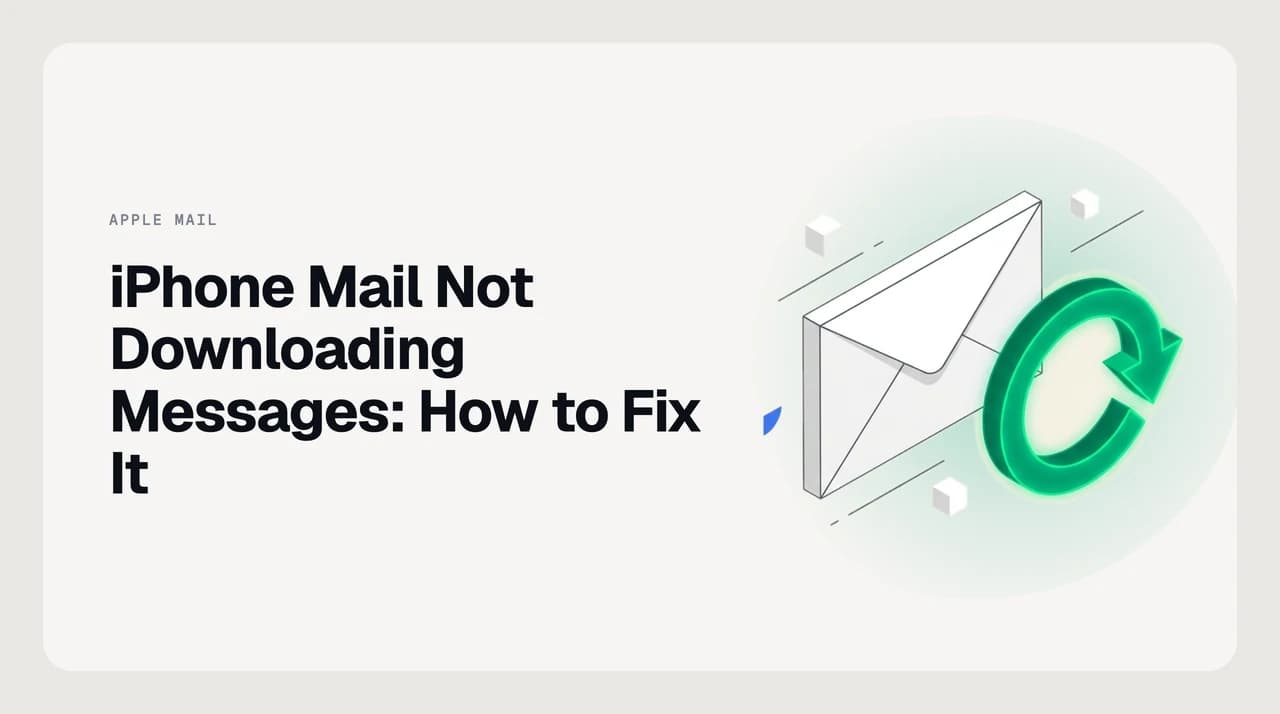 iPhone screen showing the Mail app with a 'This message has not been downloaded from the server' error, beside the iOS Settings panels for fetch schedule and Background App Refresh toggles