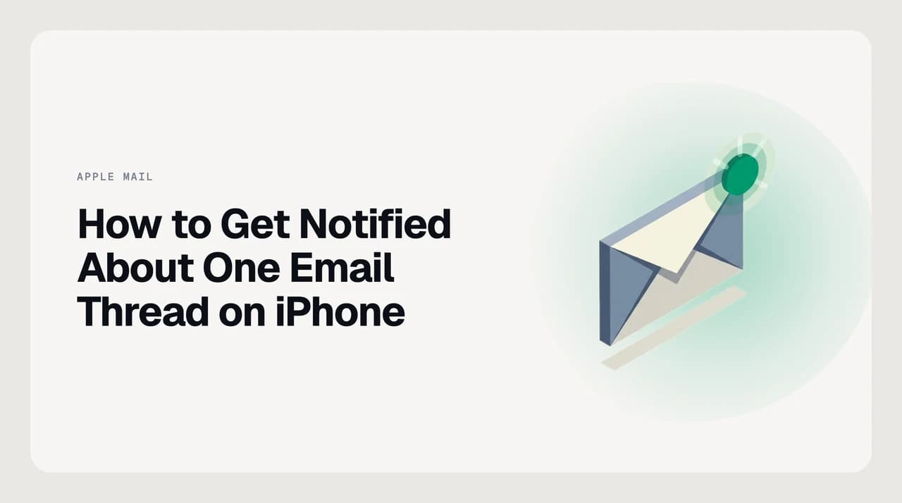iPhone Mail showing the Notify Me bell icon active on a thread, with a filled bell indicator confirming thread-specific notifications are on