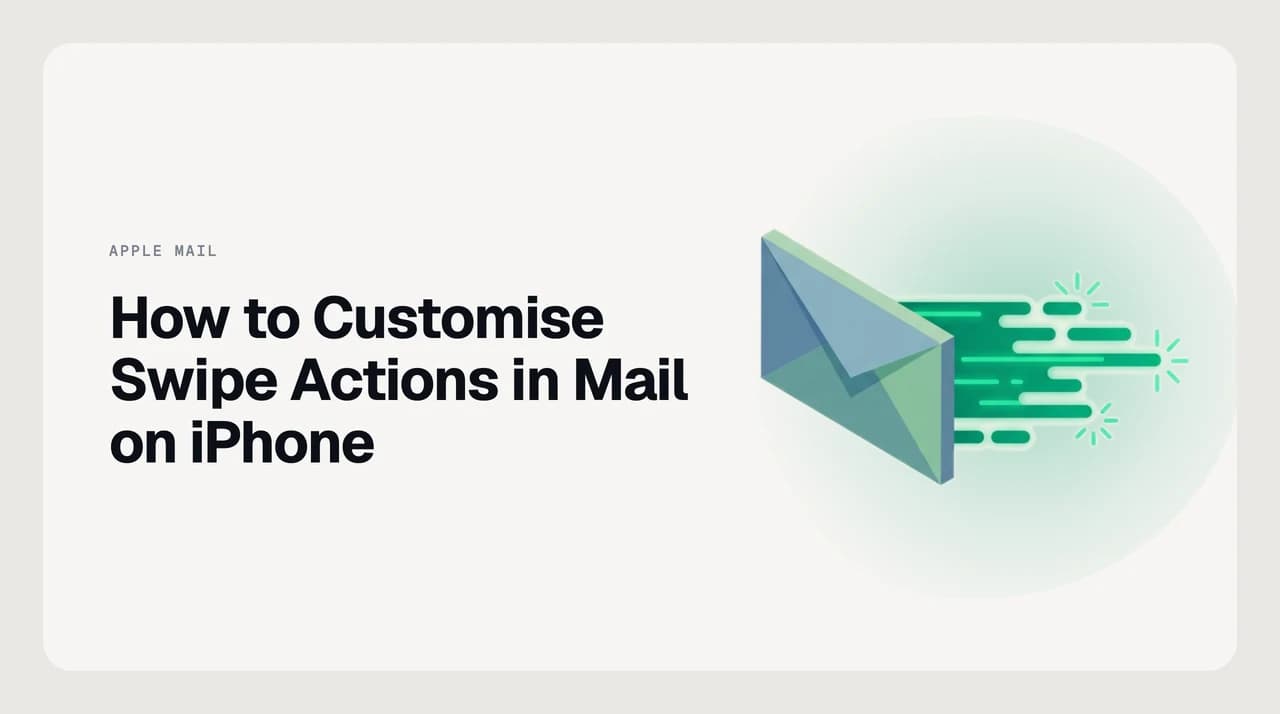 iPhone Mail inbox with a message mid-swipe revealing Archive and Flag action buttons, illustrating how to customise swipe actions in the Mail app
