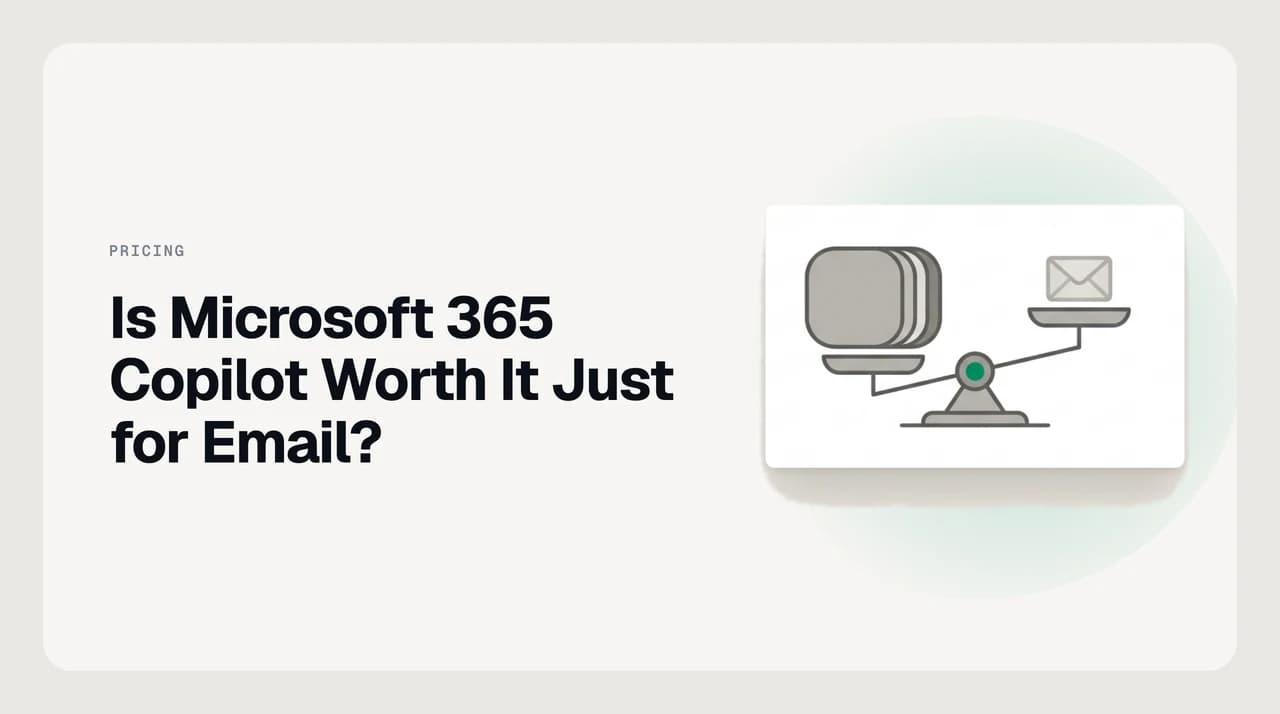 A single Outlook mail icon highlighted inside a grid of Word, Excel, PowerPoint and Teams icons, representing the all-or-nothing Microsoft 365 Copilot license
