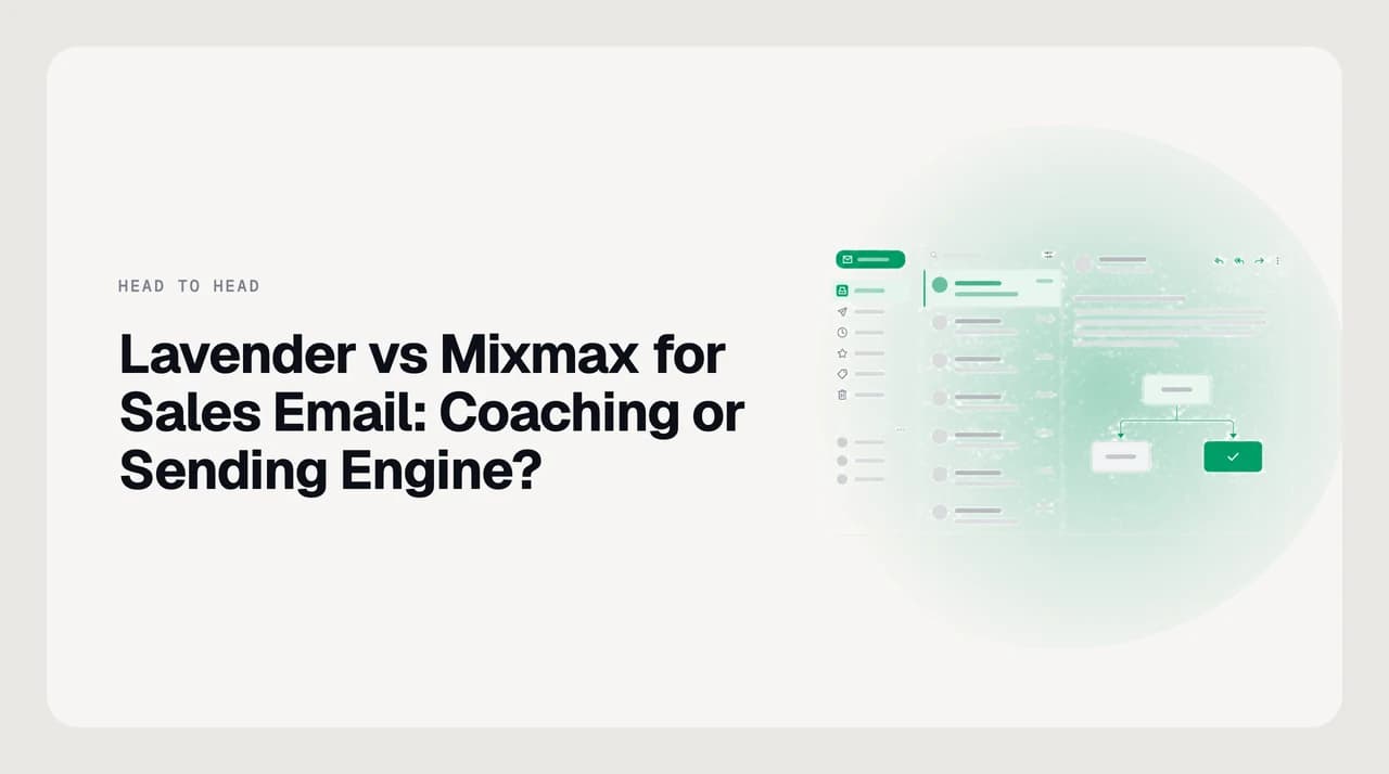 Lavender vs Mixmax for sales email — a coaching layer scoring one draft on the left, a multi-step sending sequence running on the right