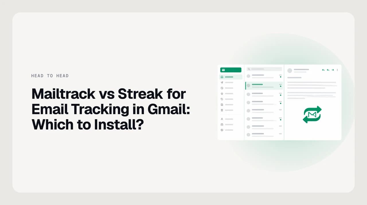 Side-by-side comparison of Mailtrack and Streak email tracking in Gmail, showing read-receipt checkmarks against a CRM pipeline view