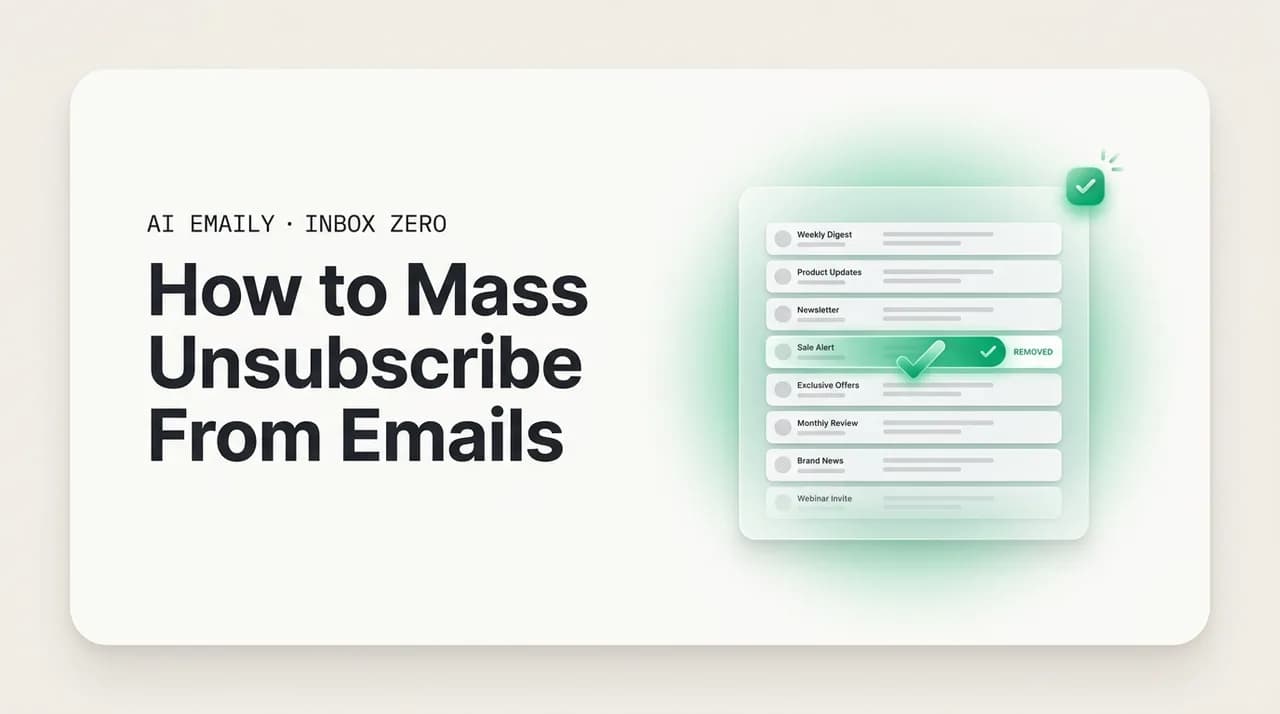 AI Emaily blog cover for mass unsubscribe from emails, showing bulk unsubscribing from newsletters