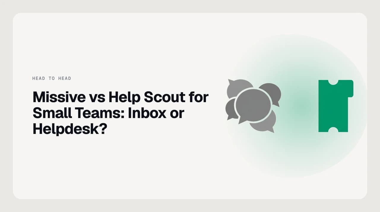 Split illustration comparing Missive's collaborative shared inbox and Help Scout's purpose-built helpdesk workflow for a small team