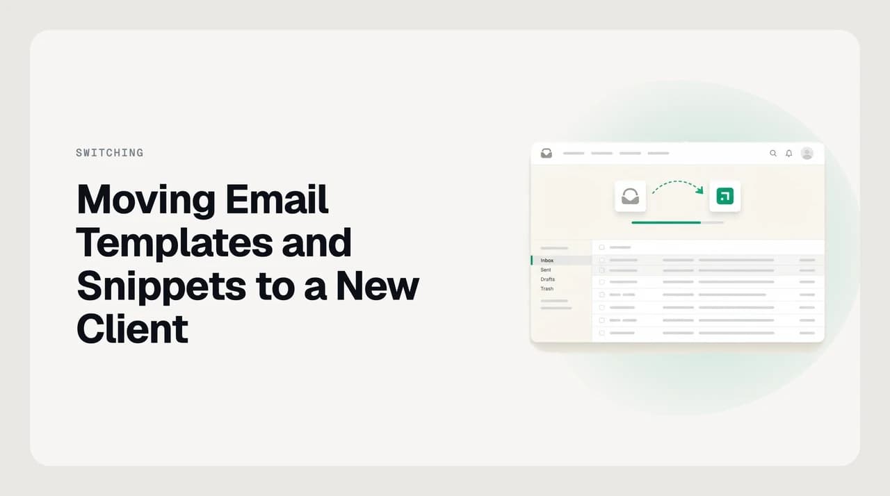 Abstract illustration of email templates and snippets migrating from an old email client to a new one