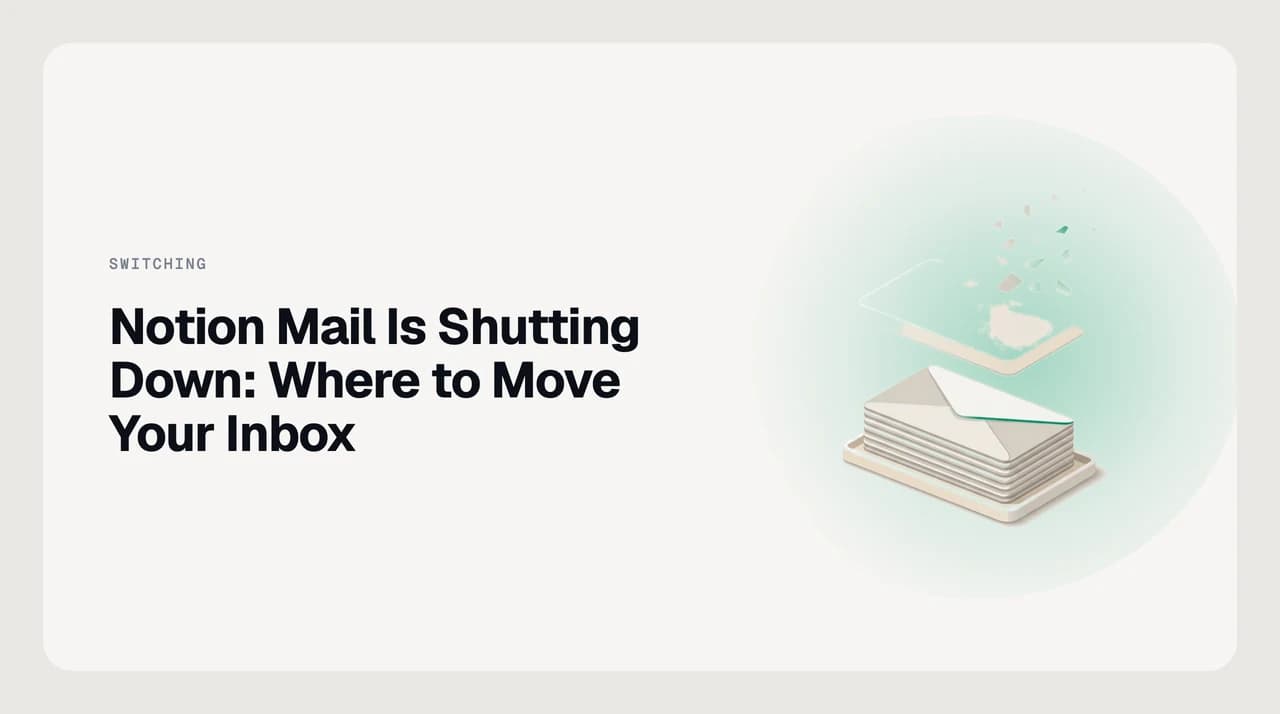 Cover for the Notion Mail shutting down migration guide, showing a closing inbox and a countdown to the 22 September 2026 retirement date