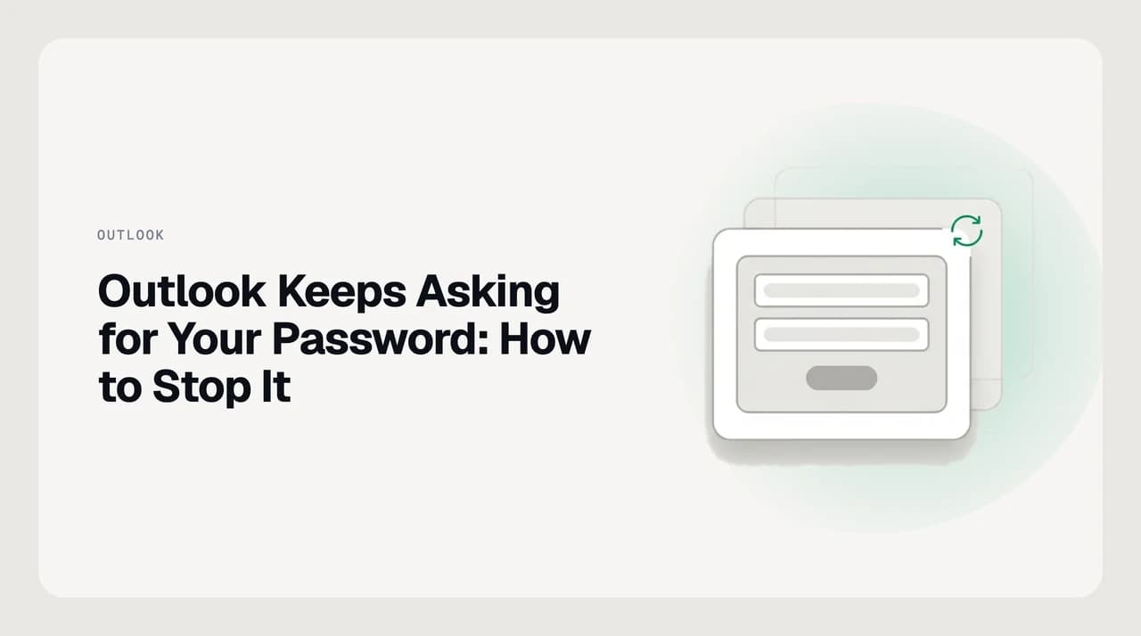 Illustration of an Outlook credential prompt looping back on itself, representing the Outlook keeps asking for password problem