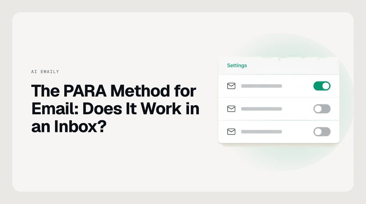 Four labeled bins representing the PARA method — Projects, Areas, Resources, Archives — sorting incoming email into an inbox structure