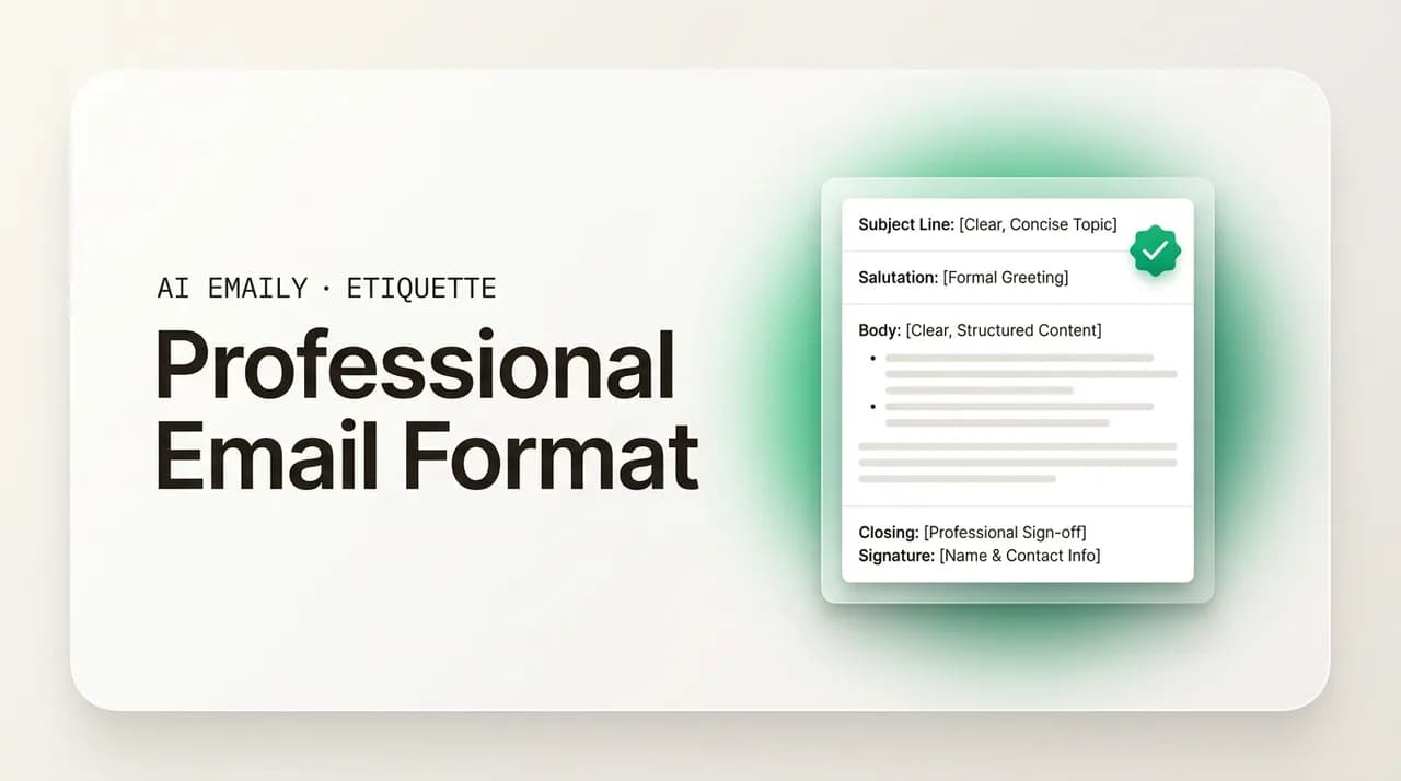 AI Emaily blog cover for professional email format, showing a professional email template structure
