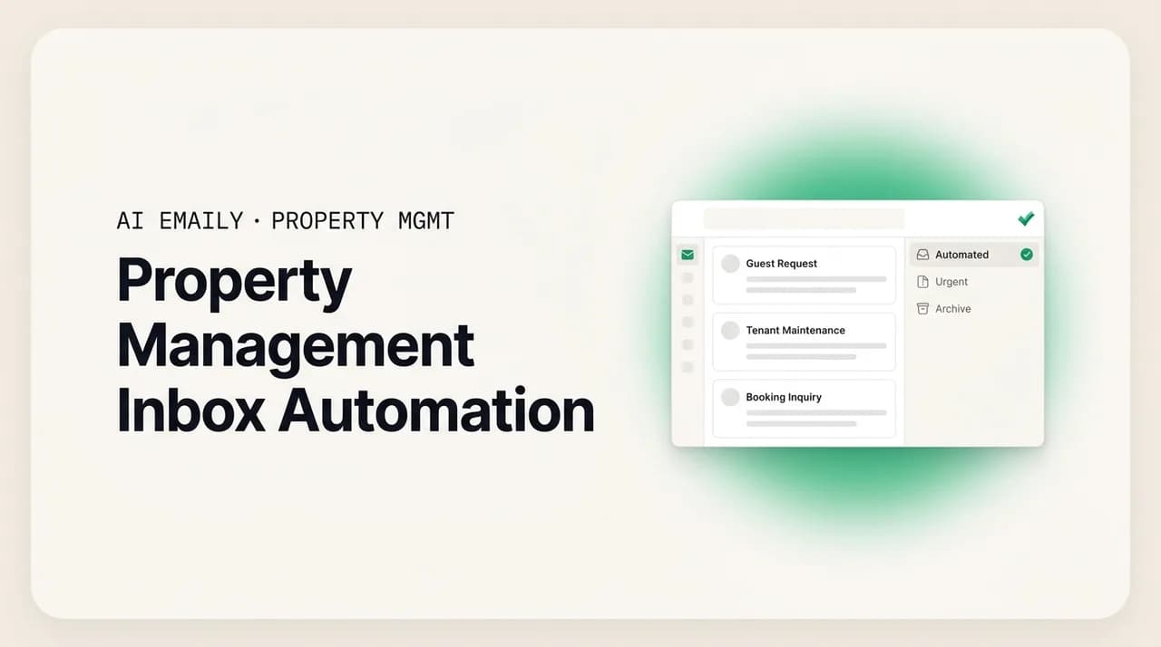 AI Emaily blog cover for property management inbox automation, showing an inbox capturing every message