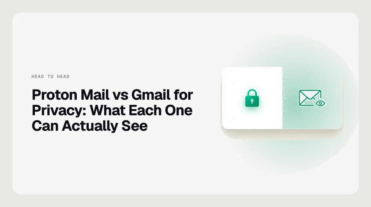 Proton Mail vs Gmail for privacy compared as two mailboxes, one sealed with zero-access encryption and one open to the provider's own features