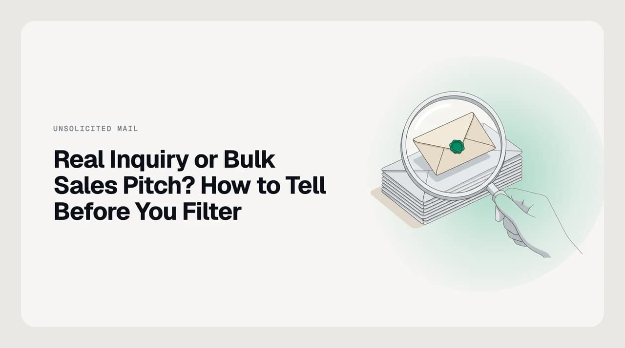 Deciding whether a first-contact email is a real inquiry or a bulk sales pitch by weighing headers, personalisation and the ask.